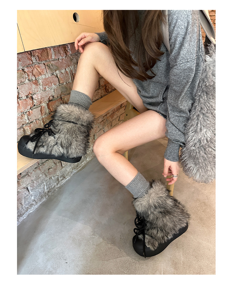 ブーツ ショート ふわもこファー付きミドルブーツ