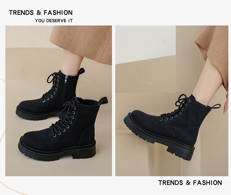 レディース編み上げブーツ秋冬定番カーキ黒茶色