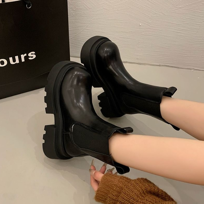 レディース 厚底太ヒールミドルブーツ 