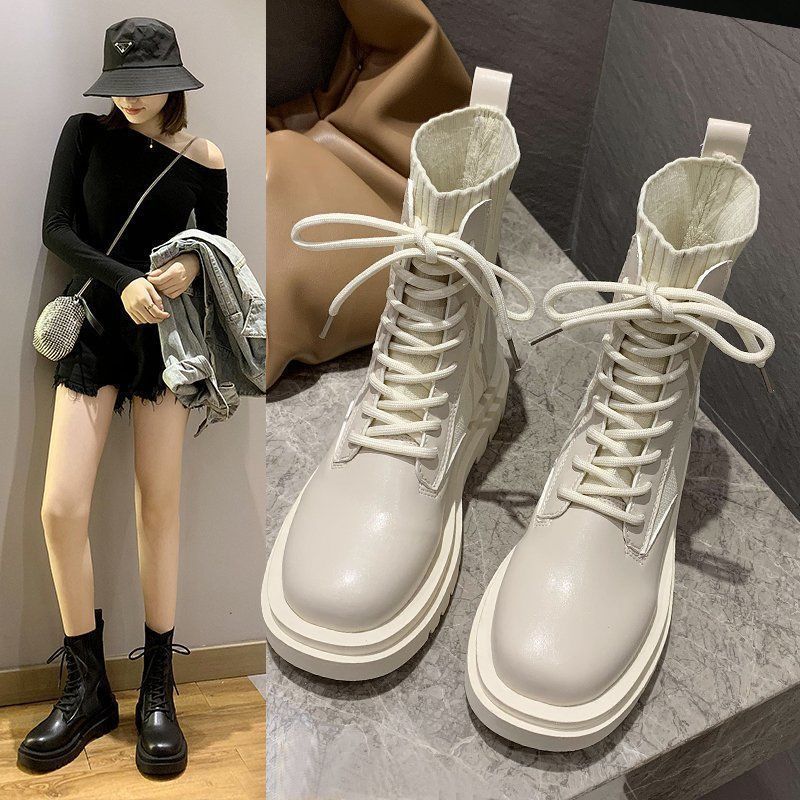 ブーツ モダン編み上げ厚底ブーツ