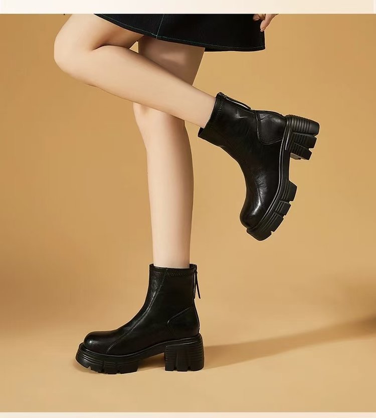 レディース太ヒール厚底ミドルブーツ