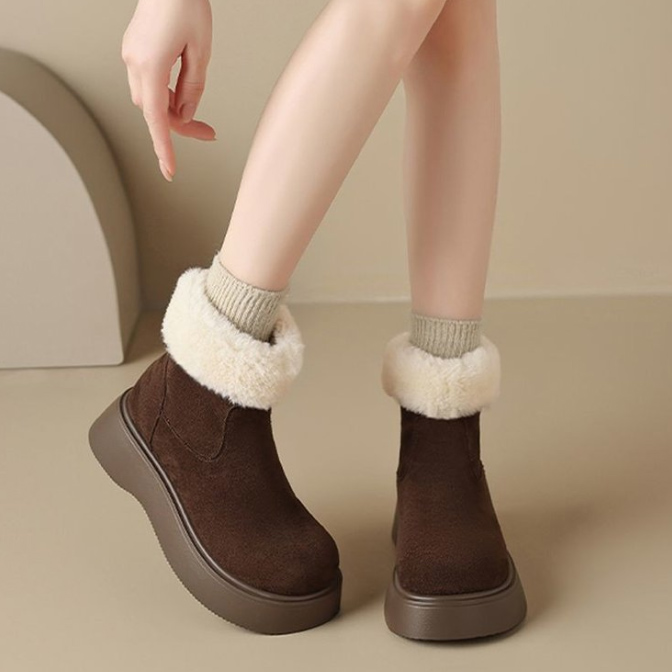 レディース 裏ボアスエード調厚底ムートンブーツ 