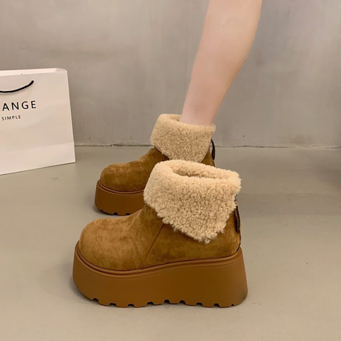 新作レディース裏ボア厚底ショートブーツ美脚効果