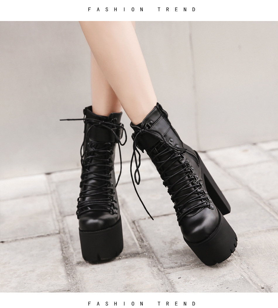 ブーツ 編み上げデザイン超厚底ハイヒールブーツ