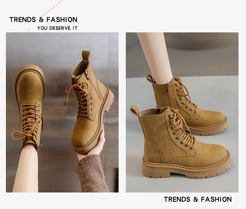 レディース編み上げブーツ秋冬定番カーキ黒茶色