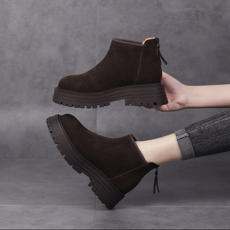 レディース  スエード調 厚底 裏ボアショートブーツ 