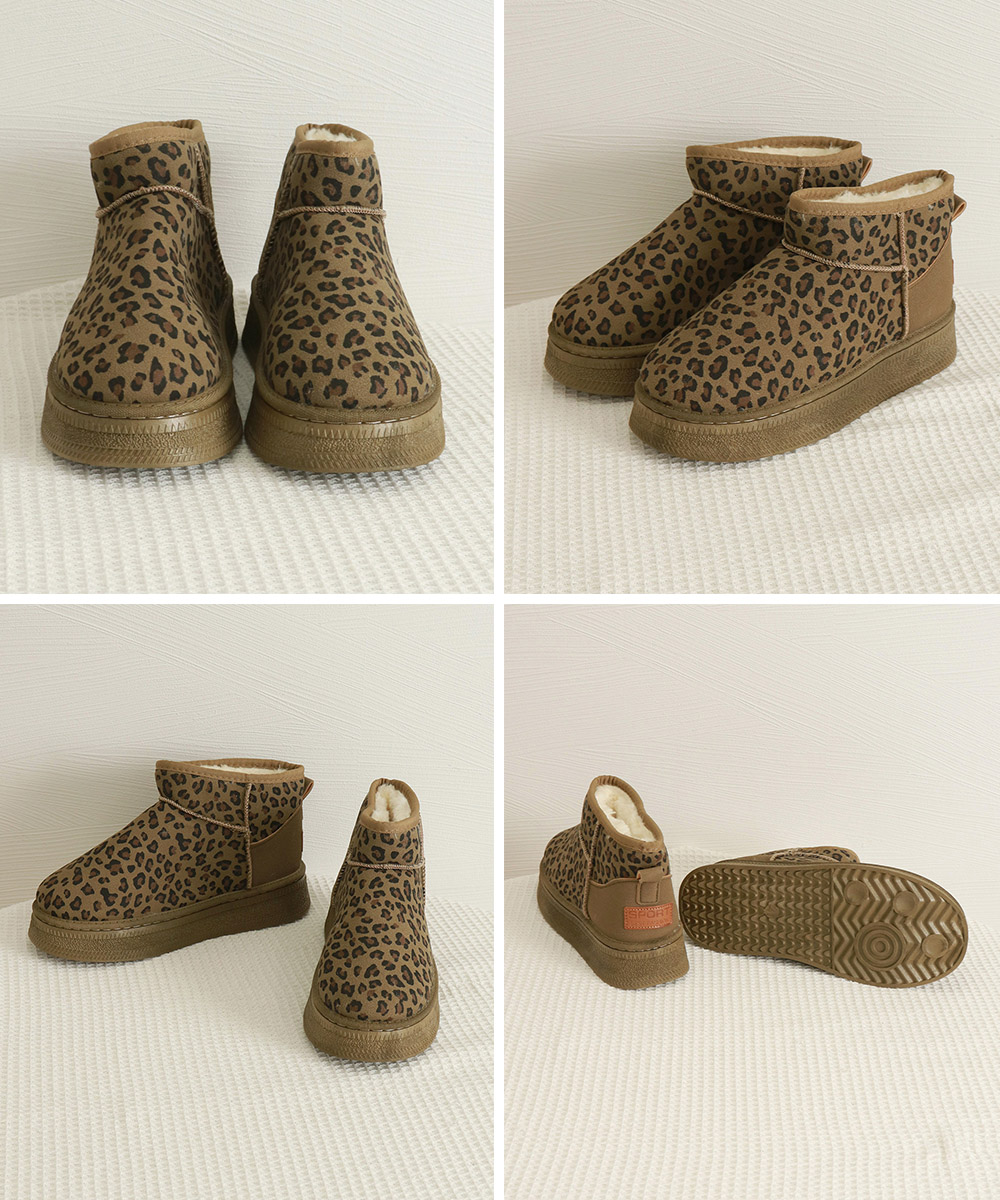 厚底ムートンブーツ レオパード柄 裏起毛