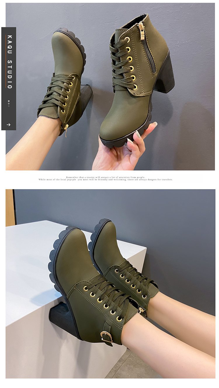 編み上げショートブーツ レディース 太ヒール 秋冬