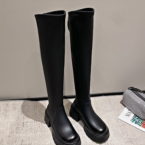 2026新作 レディース厚底ロングブーツ 脚長効果 バック留め金付き
