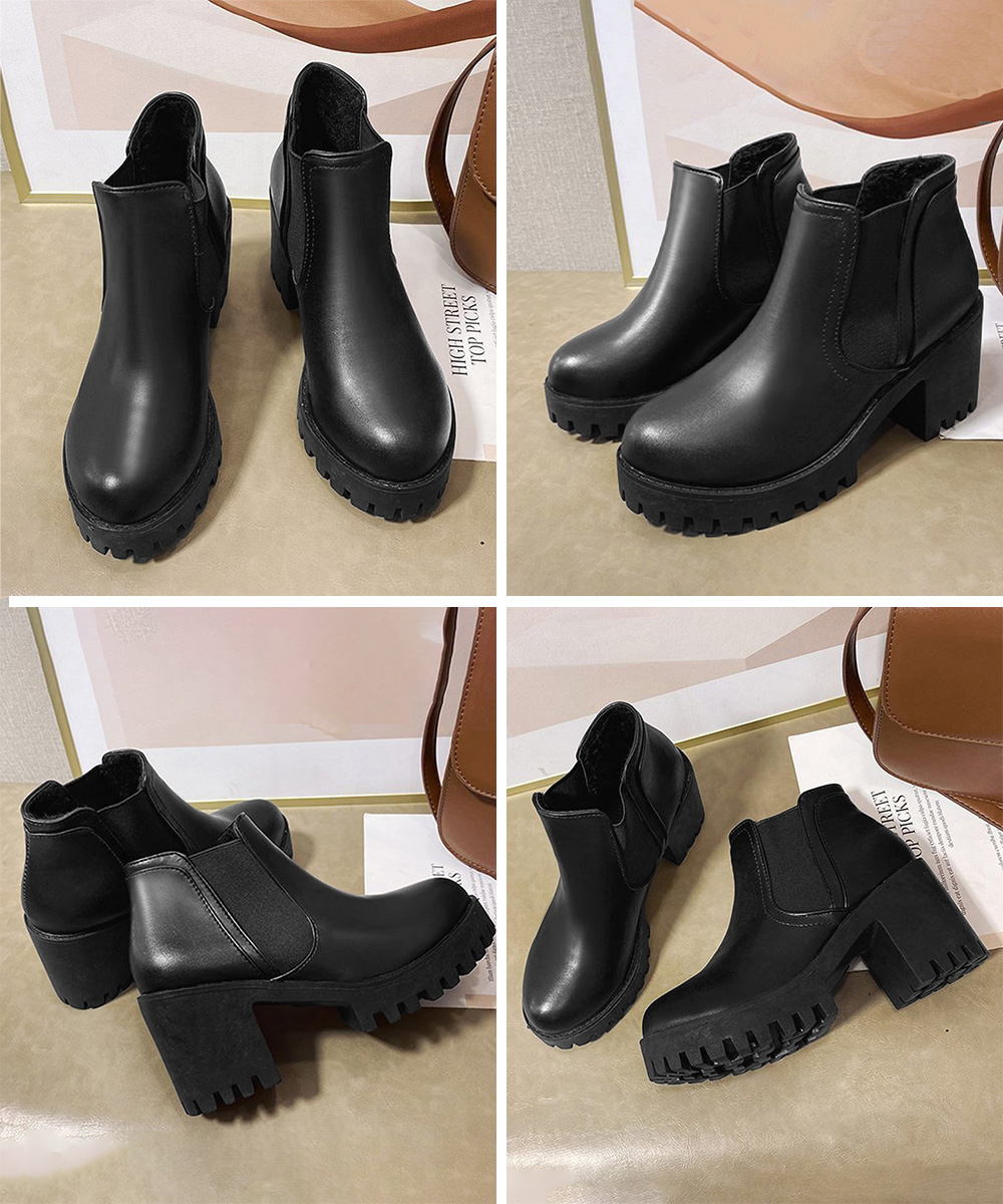 厚底サイドゴア太ヒールショートブーツ