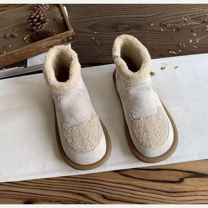 異素材切替 裏ボア エード調 ムートンブーツ