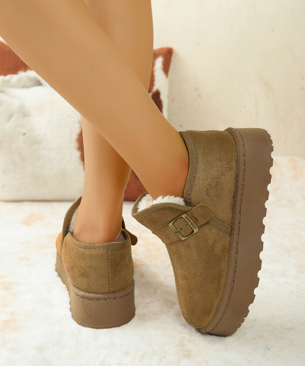 ムートンブーツ 厚底 ベルト付き ショートブーツ 冬