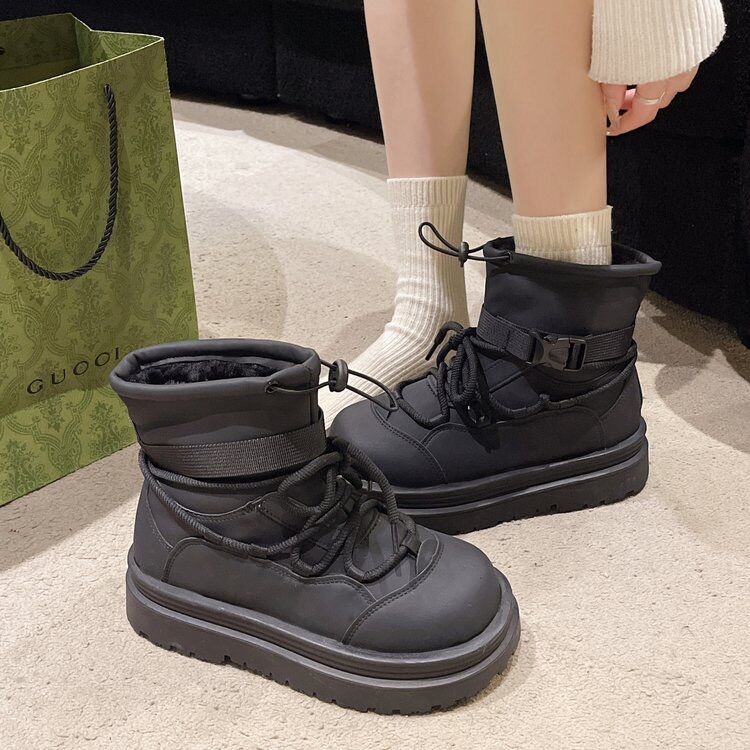 ブーツ ショート 厚底ストラップ デザインショートブーツ