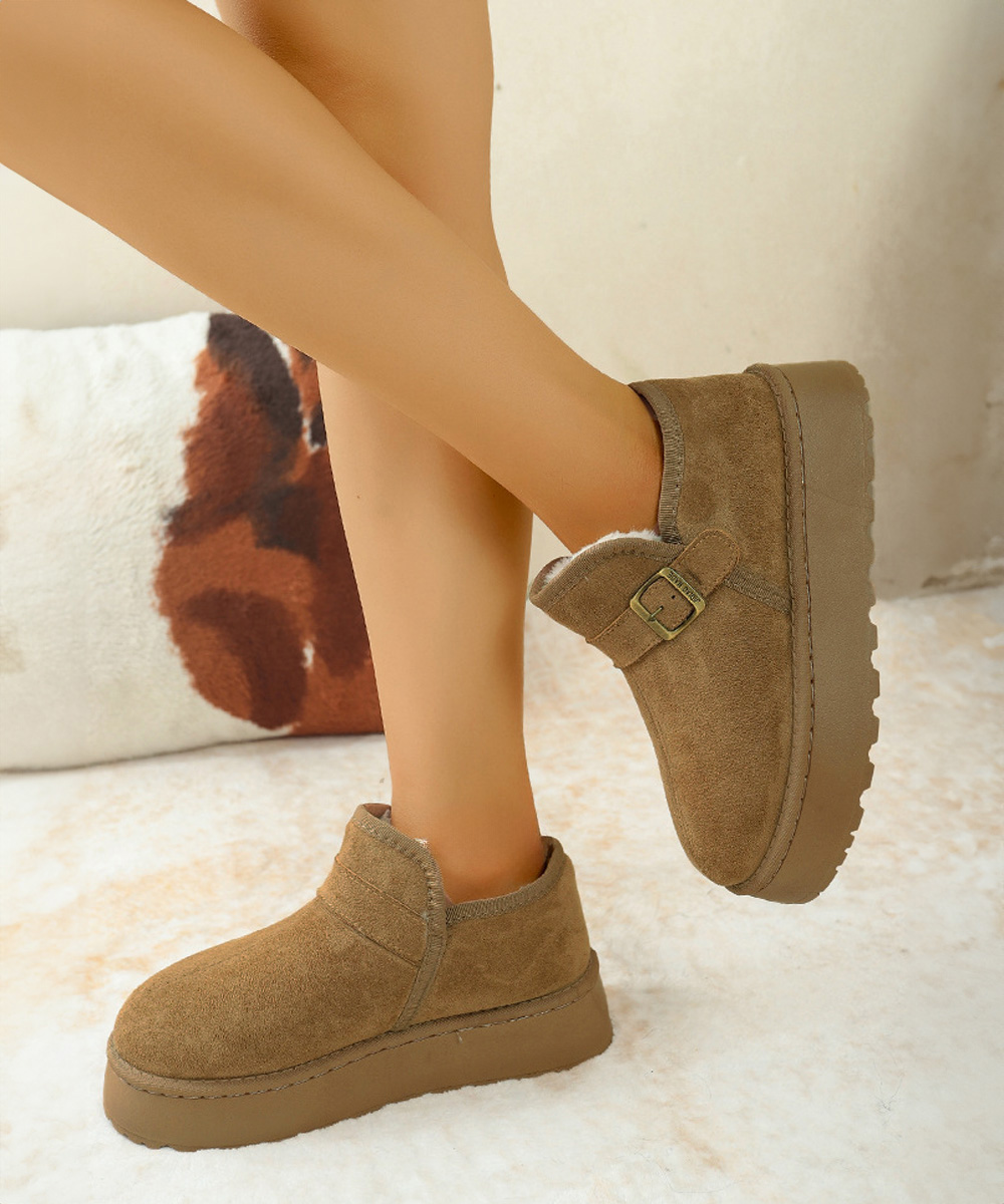 ムートンブーツ 厚底 ベルト付き ショートブーツ 冬