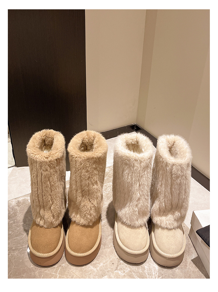 ブーツ ふわふわファー付き厚底ムートン風ショートブーツ