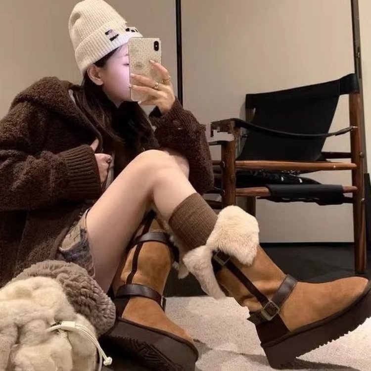 レディースムートンボア厚底ブーツ