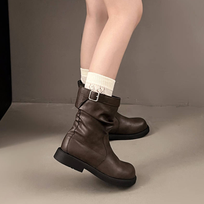 女性用くしゅくしゅショートブーツ歩きやすい柔らか素材