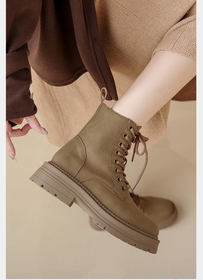 レディース編み上げブーツ秋冬定番カーキ黒茶色