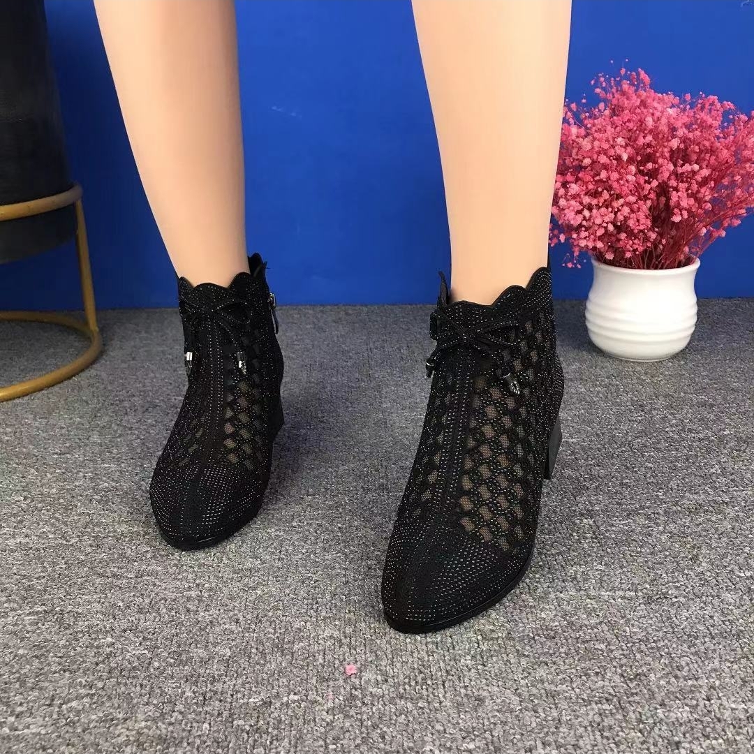 ブーツ 輝きメッシュ 上品ショートブーツ