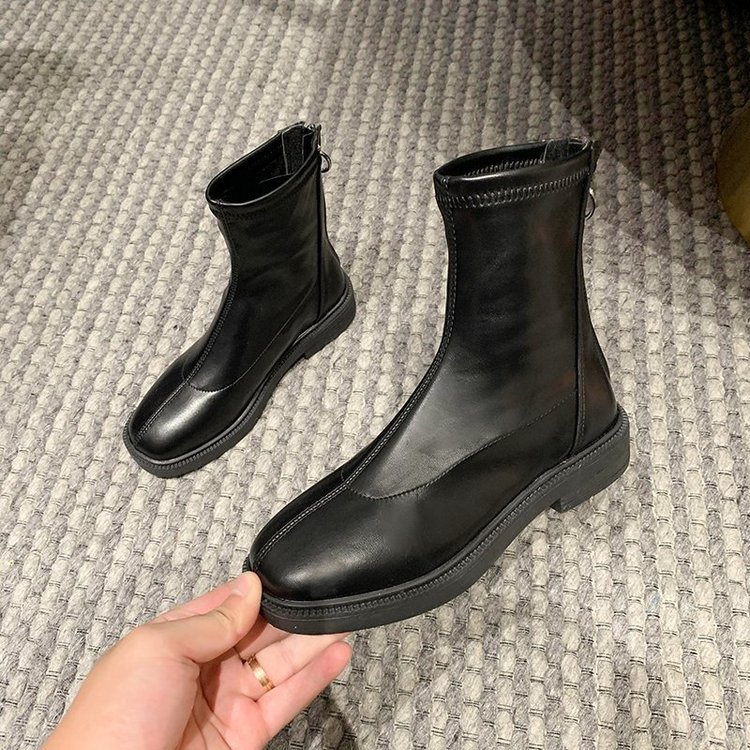 裏起毛あったかショートブーツ ぺたんこフラット バックファスナー