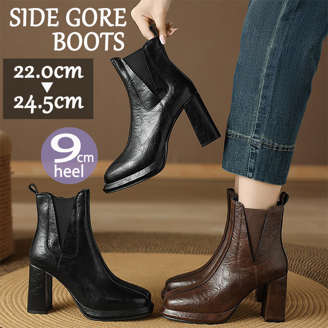 2024秋冬新作 レディース サイドゴアブーツ 太ヒール