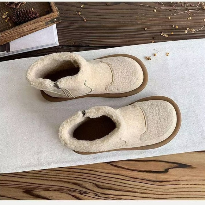 異素材切替 裏ボア エード調 ムートンブーツ