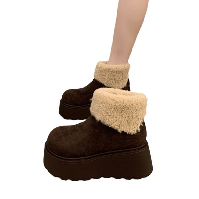 新作レディース裏ボア厚底ショートブーツ美脚効果