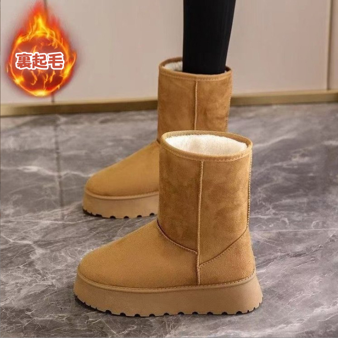 2025新作 レディース ムートン風裏ボア厚底ブーツ 