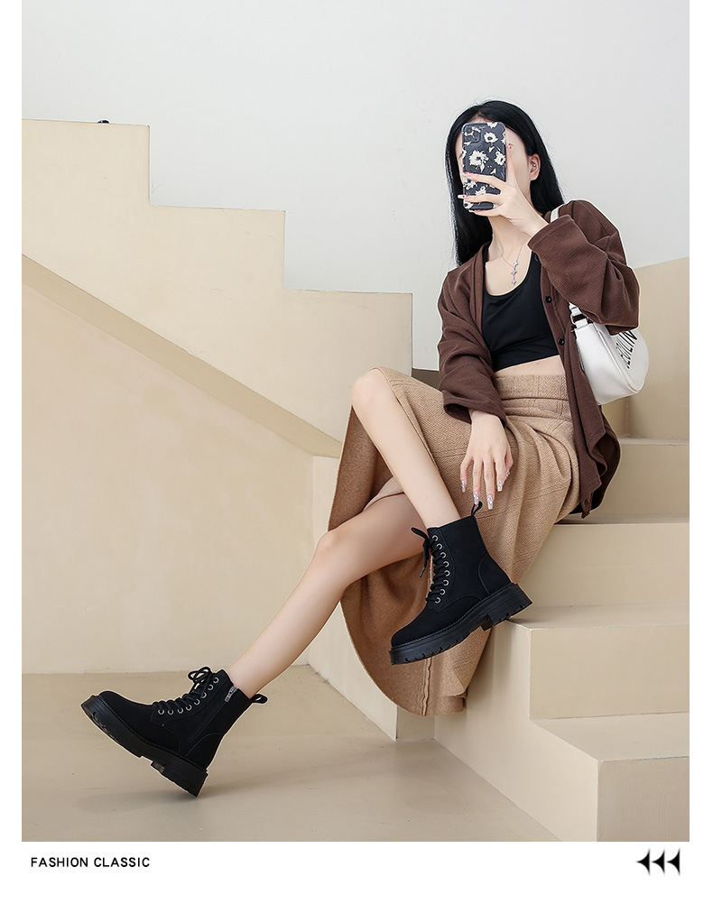 レディース編み上げブーツ秋冬定番カーキ黒茶色