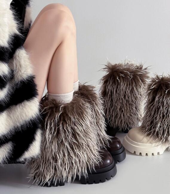 秋冬ファー付きショートブーツ厚底防寒靴