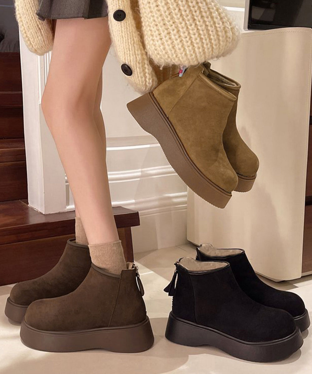 裏起毛スエード調厚底ブーツ防寒ショートブーツ