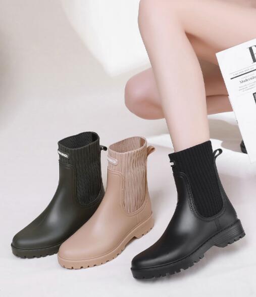 おしゃれニットソック付き レインブーツ 防水雨靴