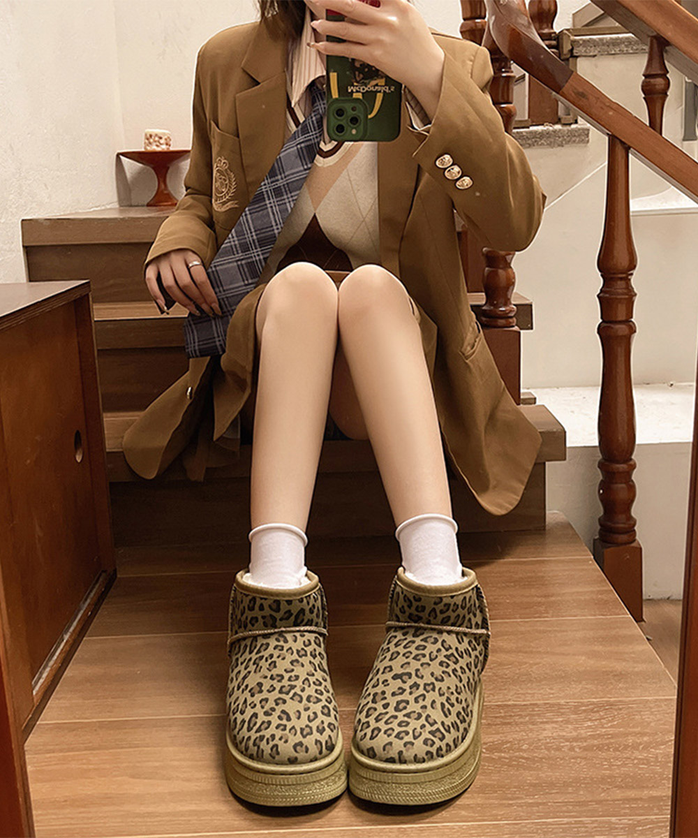 厚底ムートンブーツ レオパード柄 裏起毛