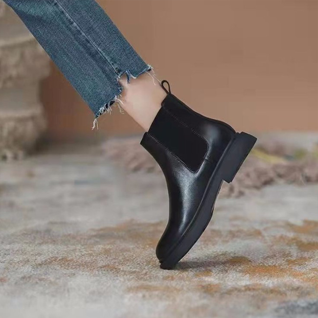 2025新作 レディース サイドゴアブーツ 黒 裏起毛 美脚 ショートブーツ