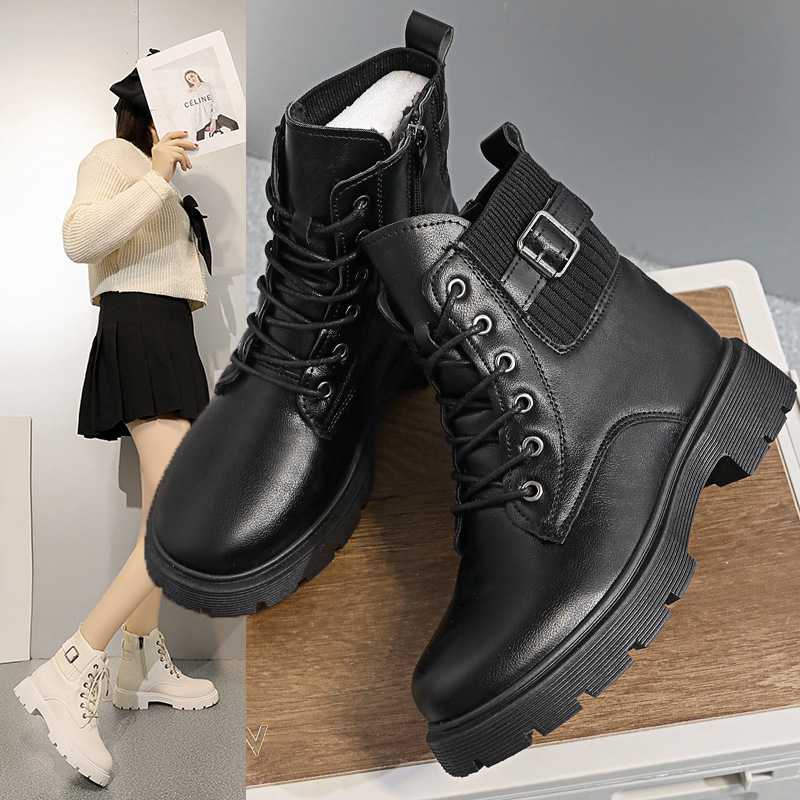 厚底 ブーツ ショート丈 レースアップ厚底ブーツ