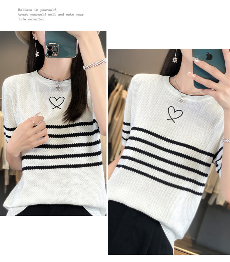 ボーダー ハートモチーフ ボーダーニットＴシャツ