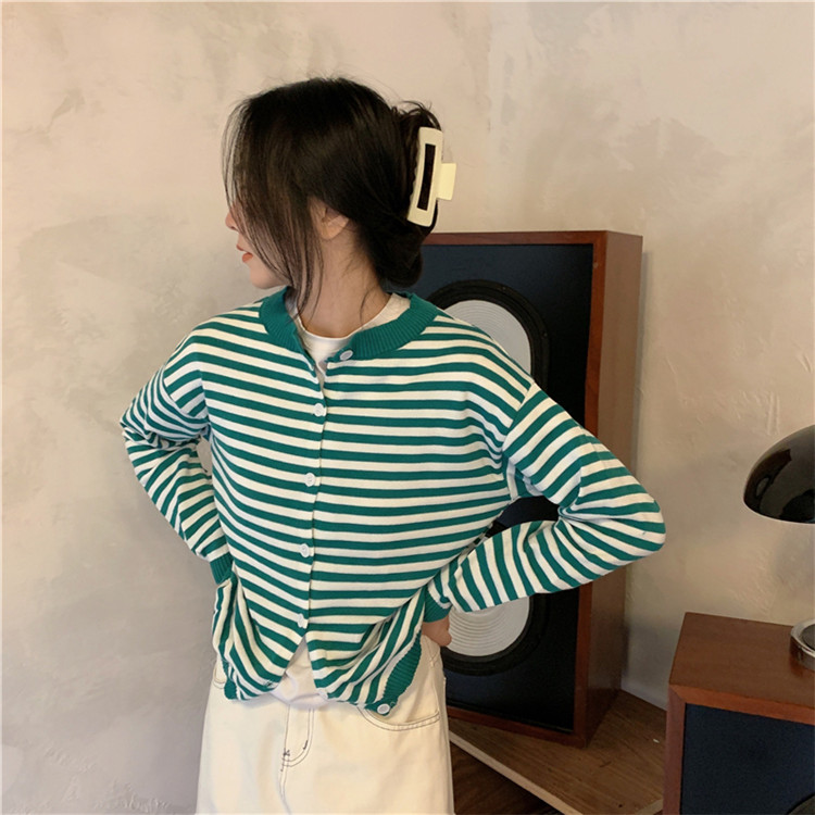 ボーダー服 大人可愛いボーダーニットカーディガン