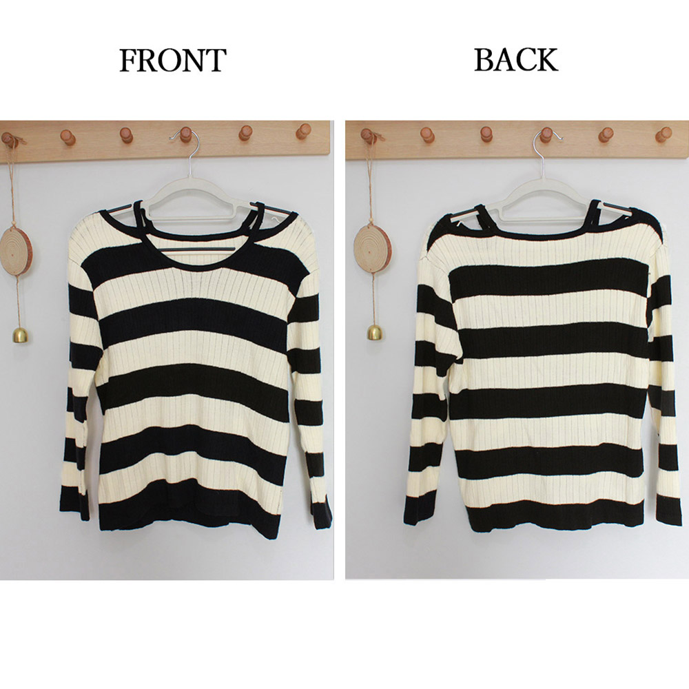 ボーダー服 ボーダー柄ホルターネックリブニット長袖トップス