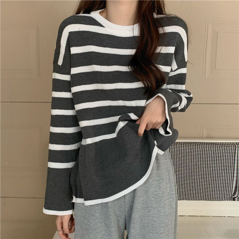 ボーダー服 新作レディースボーダーニットセーター縞模様