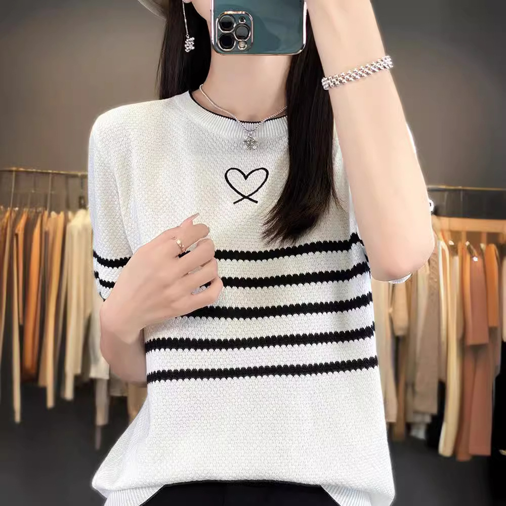 ボーダー ハートモチーフ ボーダーニットＴシャツ