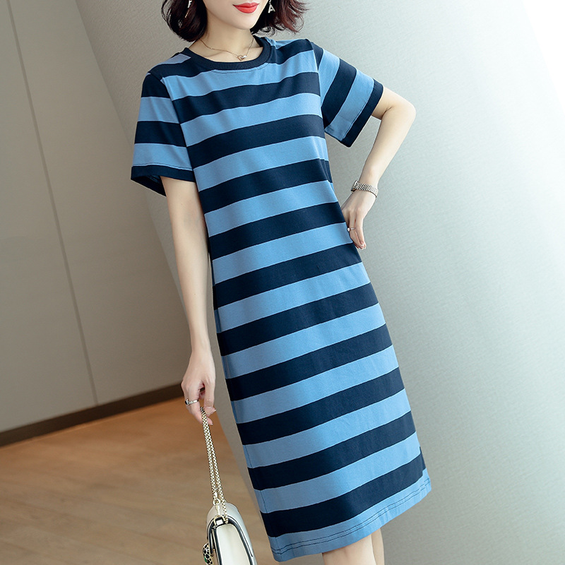 ボーダー服 爽やか太ボーダーストレートワンピース