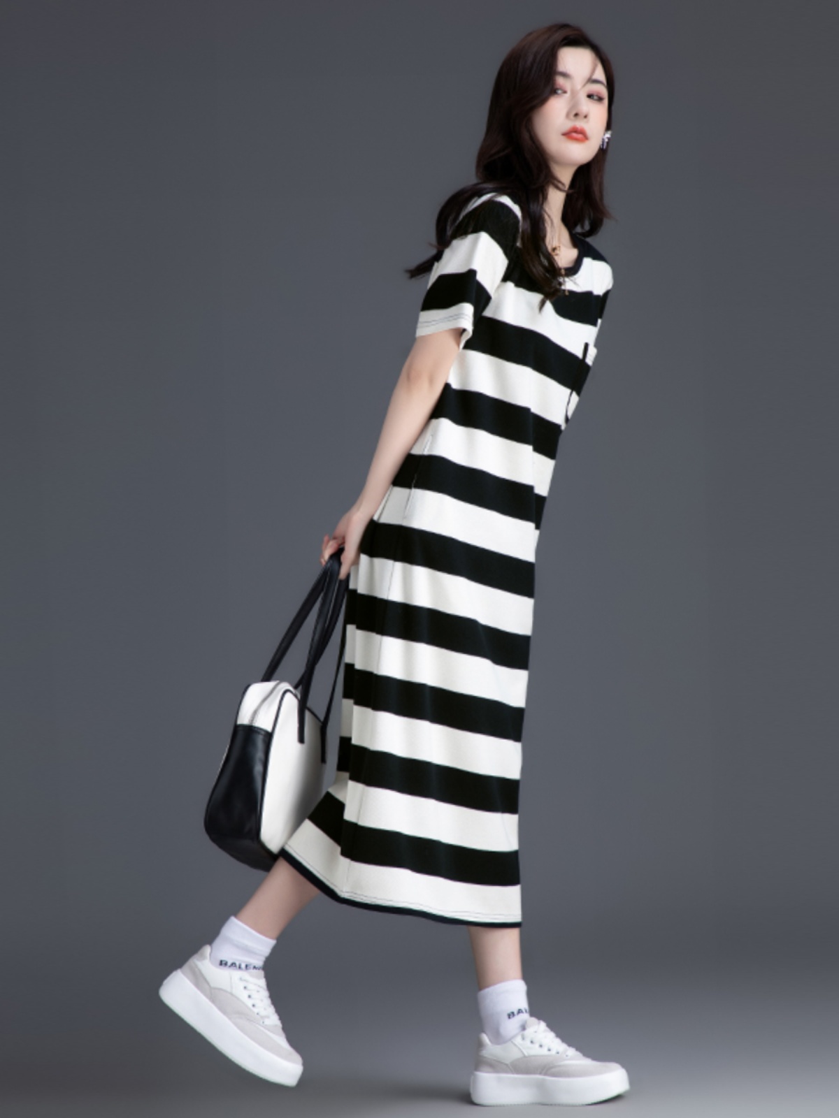 ボーダー服 クラシカルボーダーミディワンピース