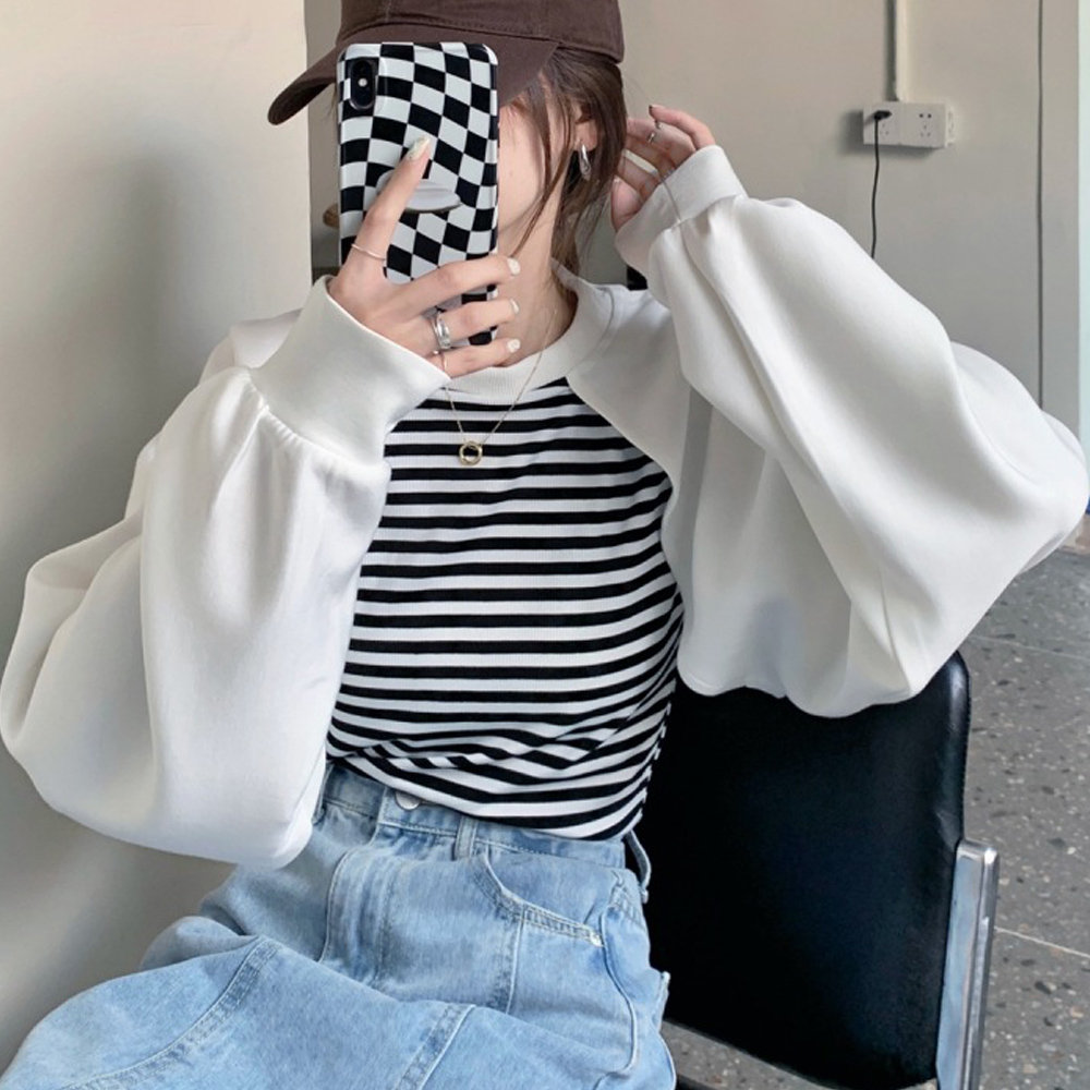 ボーダー服 ボーダー柄ドッキング長袖カットソー