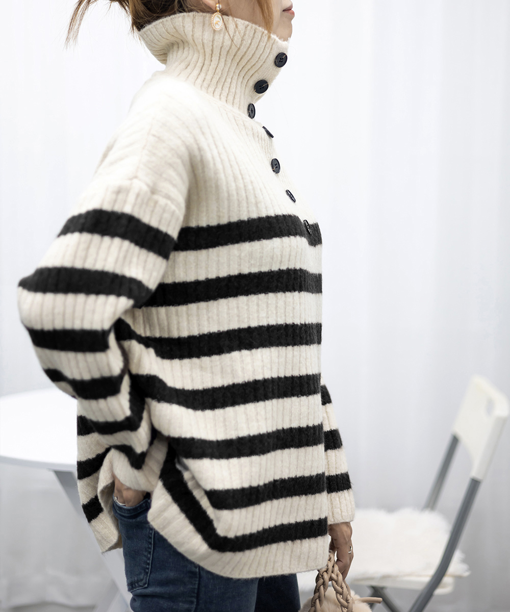 ボーダー服 ボーダーニット タートルネック 暖かセーター