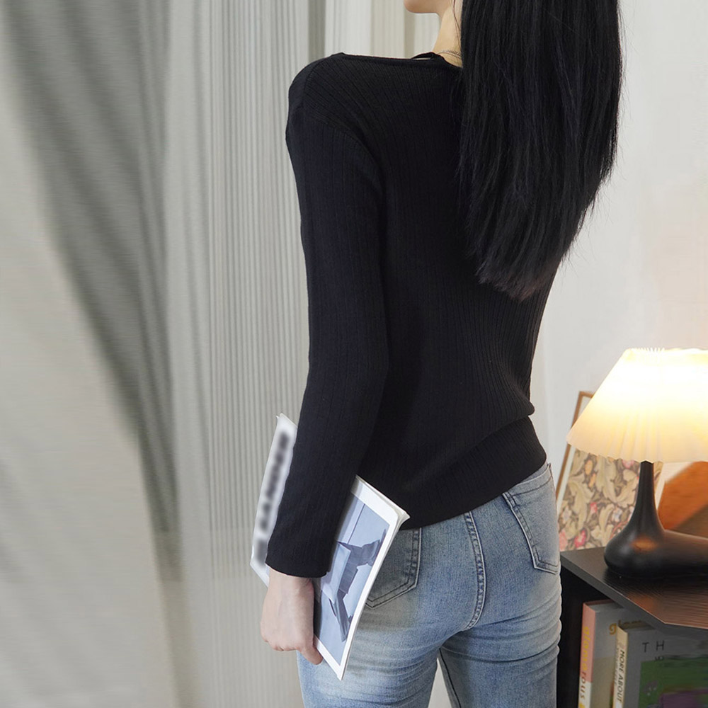 ボーダー服 ボーダー柄ホルターネックリブニット長袖トップス