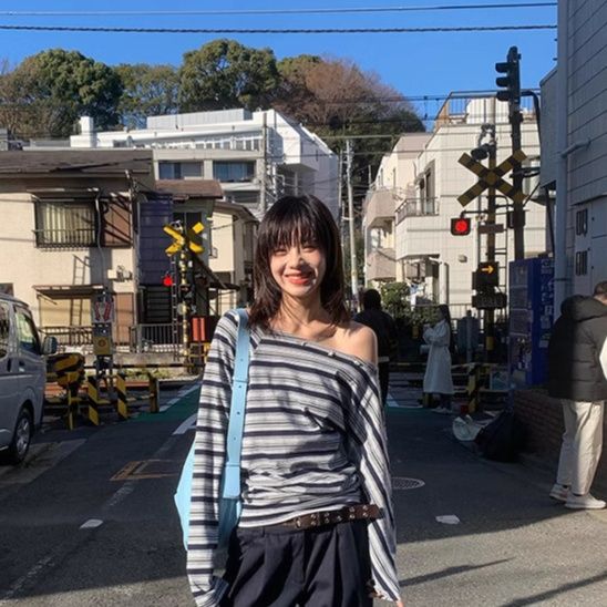 ボーダー 斜め掛けゆったりボーダー長袖