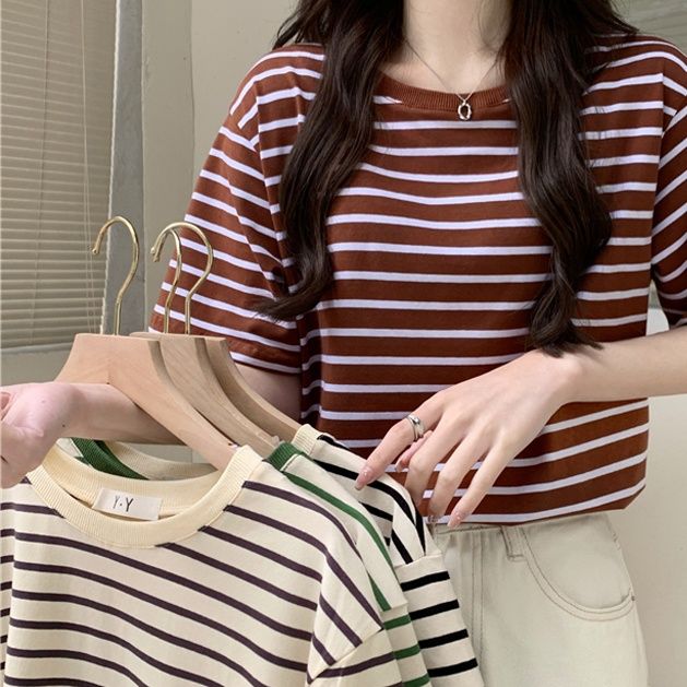 ボーダー ゆったり横縞ベーシックTシャツ