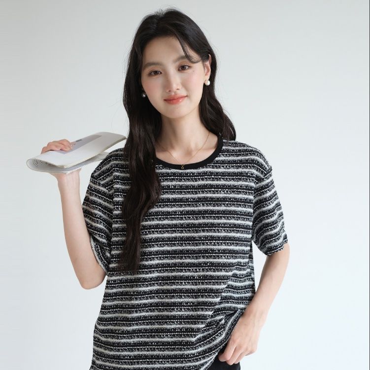 ボーダー服 ざっくり編み目ボーダーカットソー