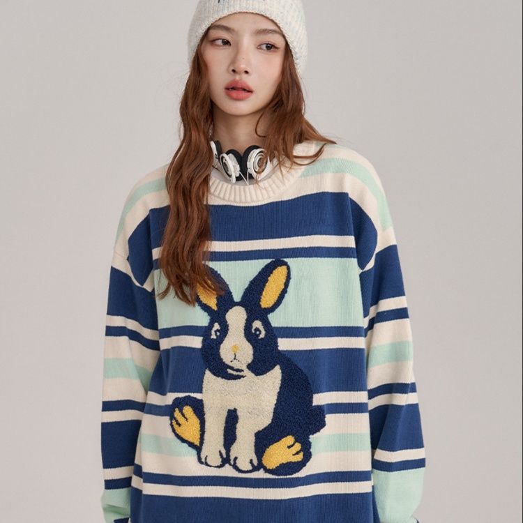 ボーダー服 うさぎモチーフボーダーセーター