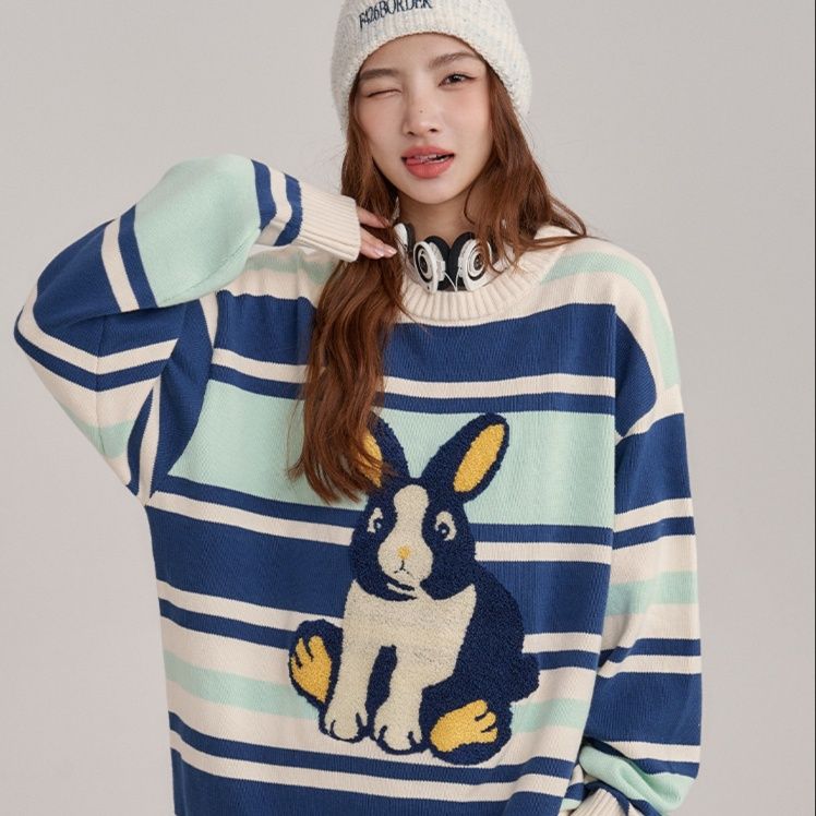 ボーダー服 うさぎモチーフボーダーセーター